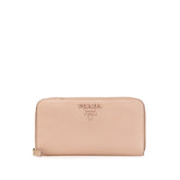 プラダ ラウンドファスナー 長財布 ベージュ ピンク サフィアーノ レザー レディース PRADA 【中古】